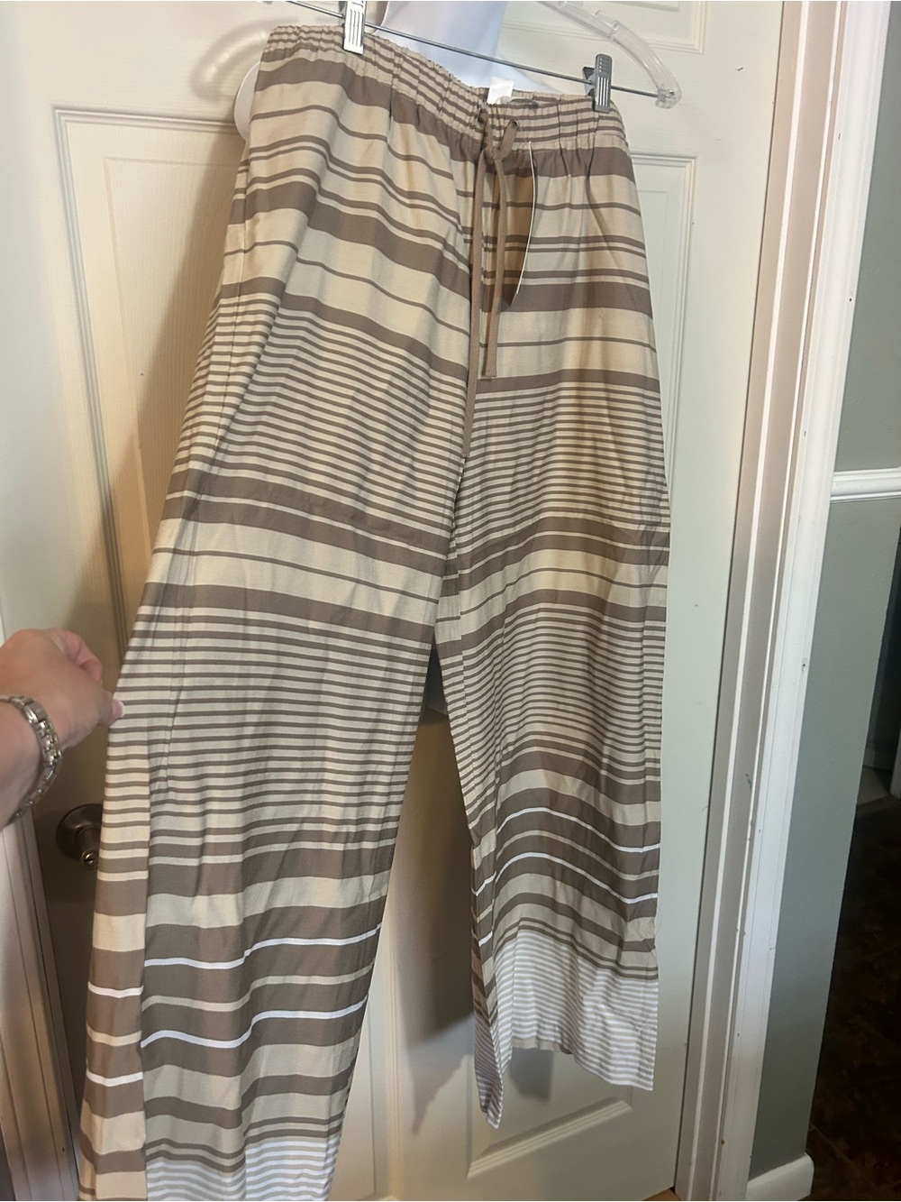 Women’s Striped Wide Leg Pants - Beige/Tan
